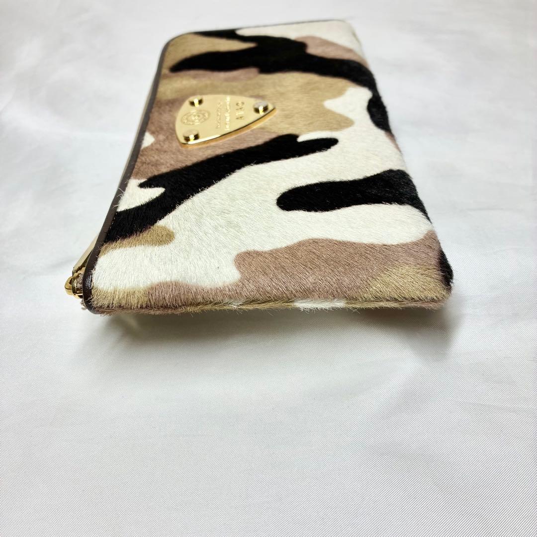 【美品】　アタオ　リモ　ハラコ　長財布　迷彩　カモフラ　ミリタリー　ベージュ