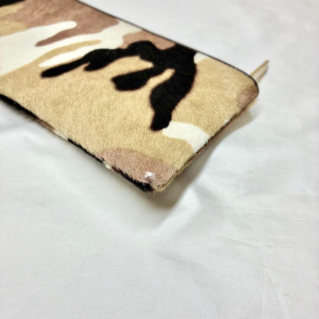 【美品】　アタオ　リモ　ハラコ　長財布　迷彩　カモフラ　ミリタリー　ベージュ