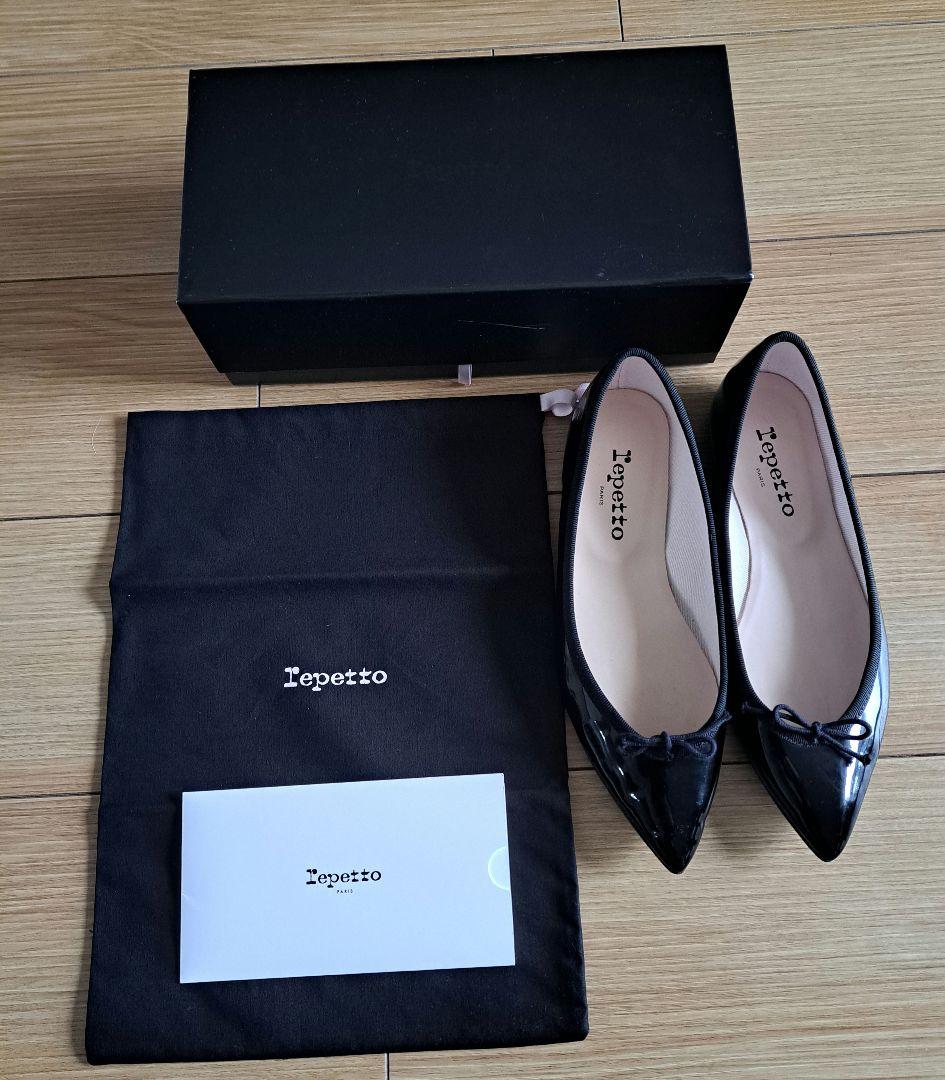 repetto エナメル 黒 ポインテッドトゥ バレエシューズ 38