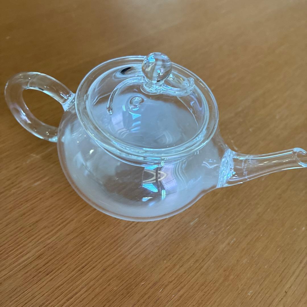 小川流煎茶道具　ガラス製急須 紋入。