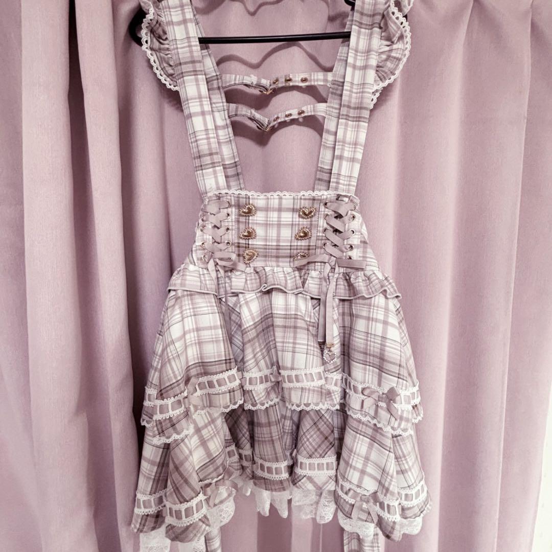 Lizlisa リズリサ　はしごリボンチェックティアードスカパン　ピンク