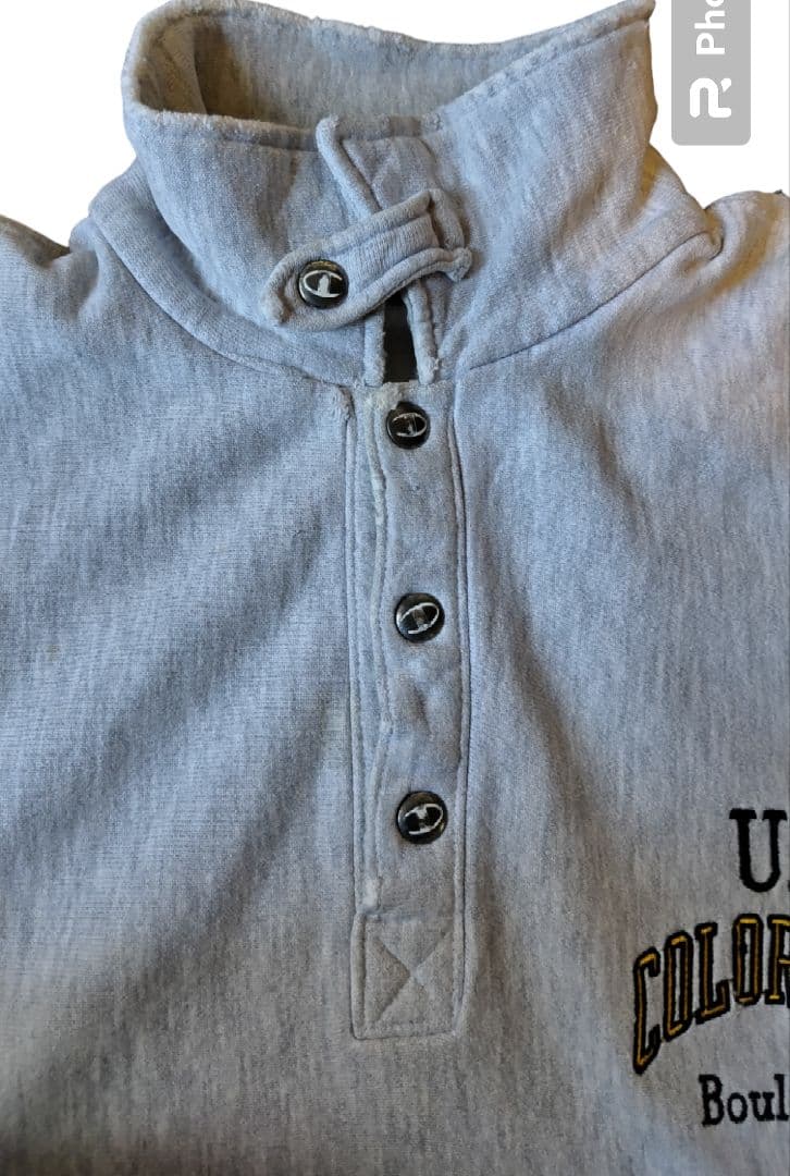 90s リバースウィーブ　チャンピオン　ハーフスナップボタン　ワンポイント　ボロ