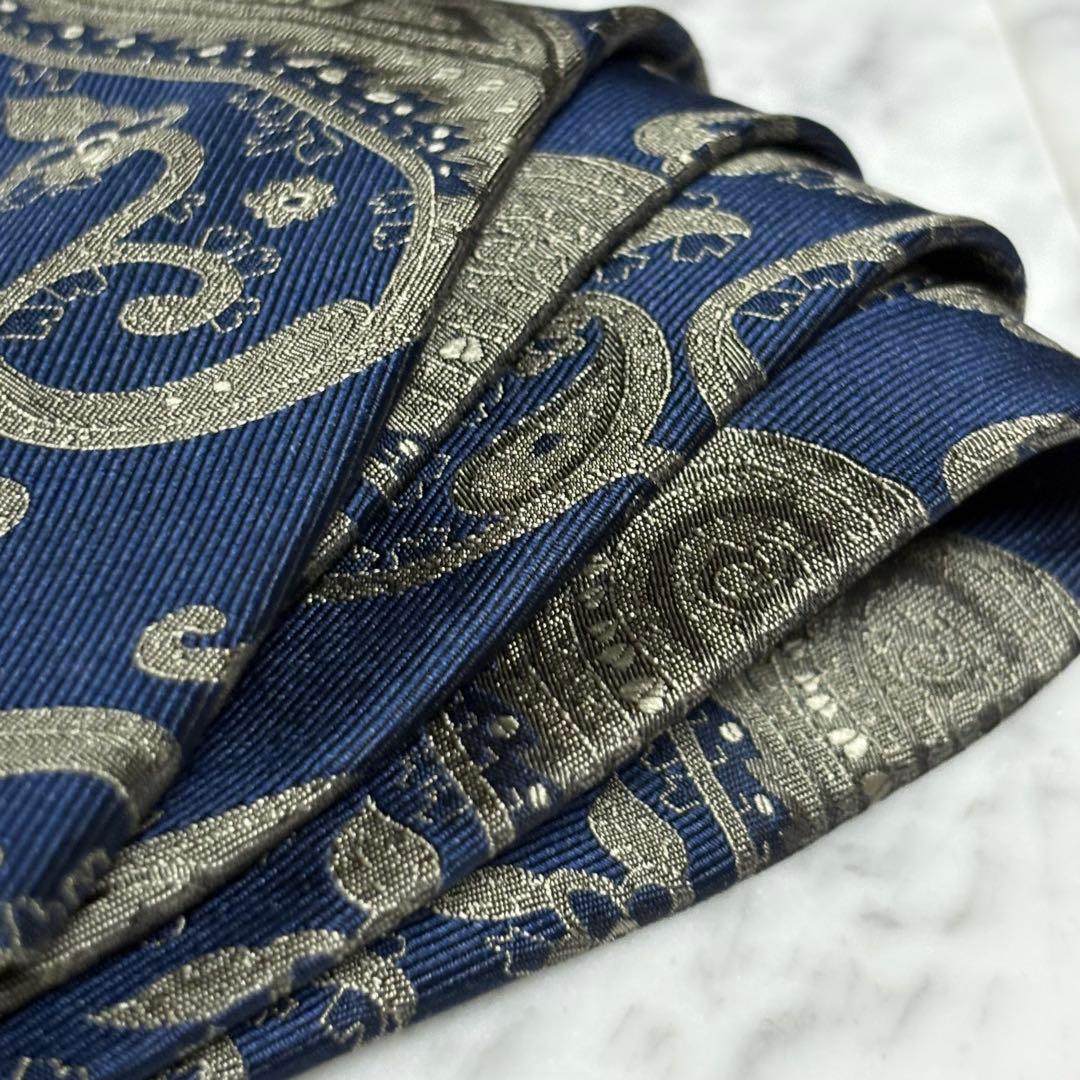 BURBERRY ネクタイ ネイビー グレー ペイズリー柄 ロゴ柄