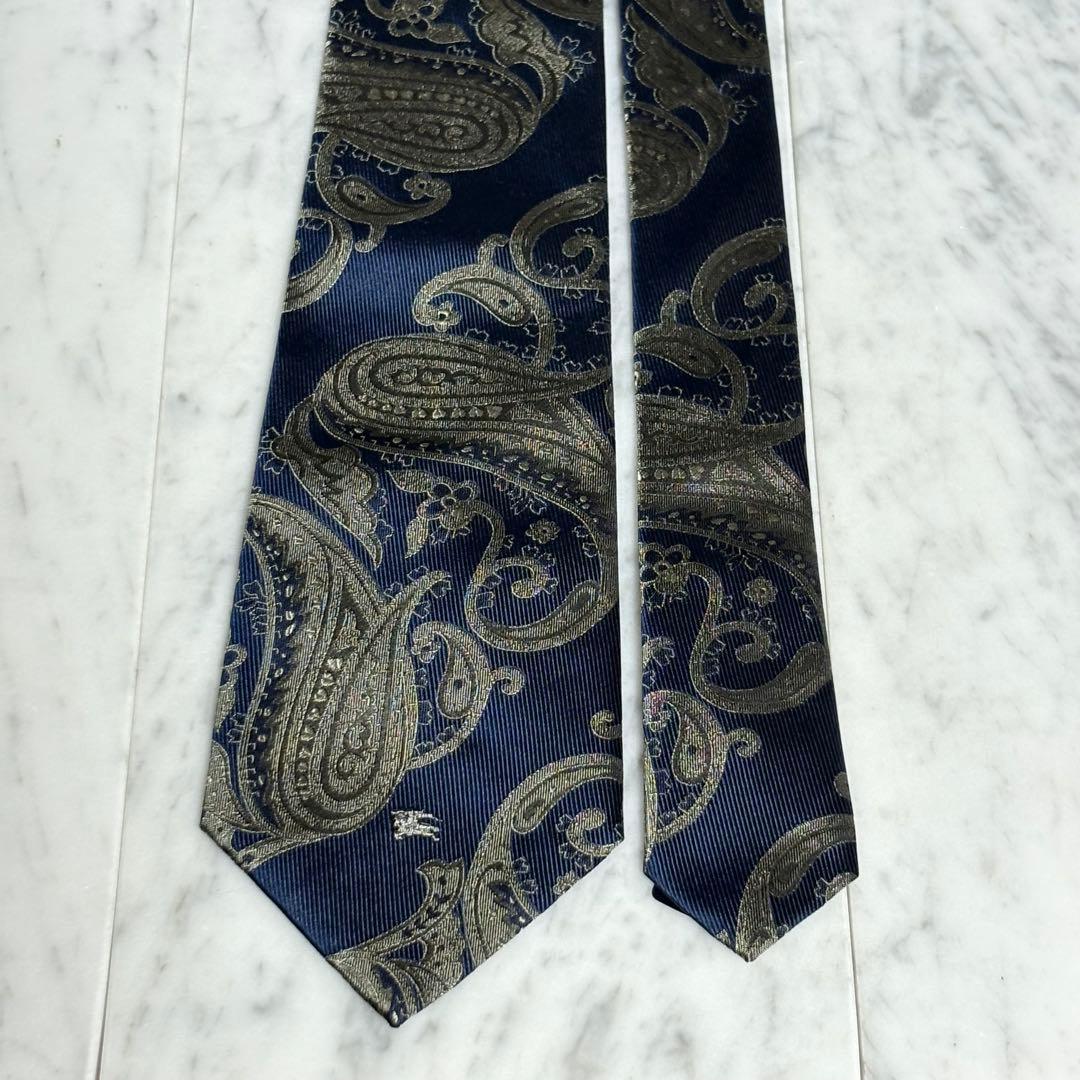 BURBERRY ネクタイ ネイビー グレー ペイズリー柄 ロゴ柄