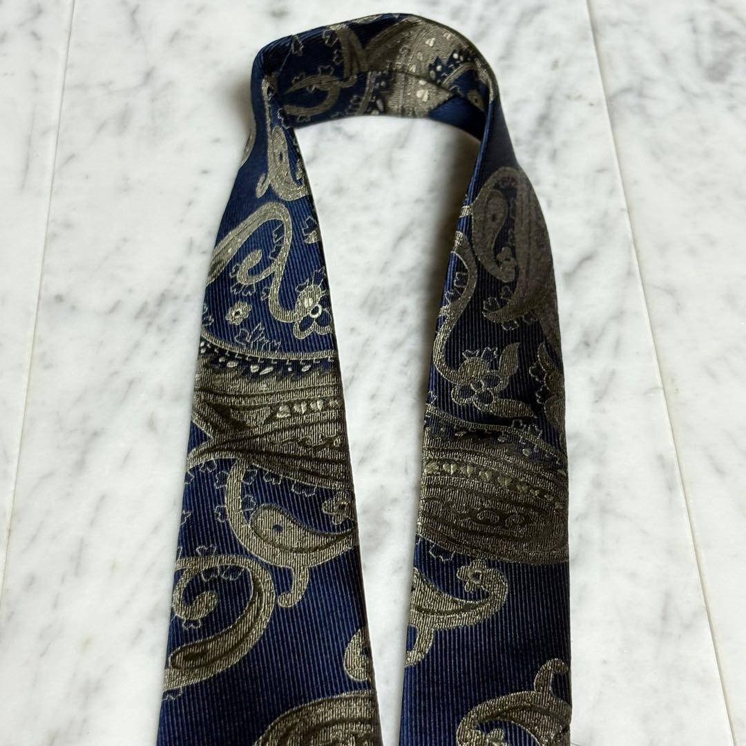 BURBERRY ネクタイ ネイビー グレー ペイズリー柄 ロゴ柄