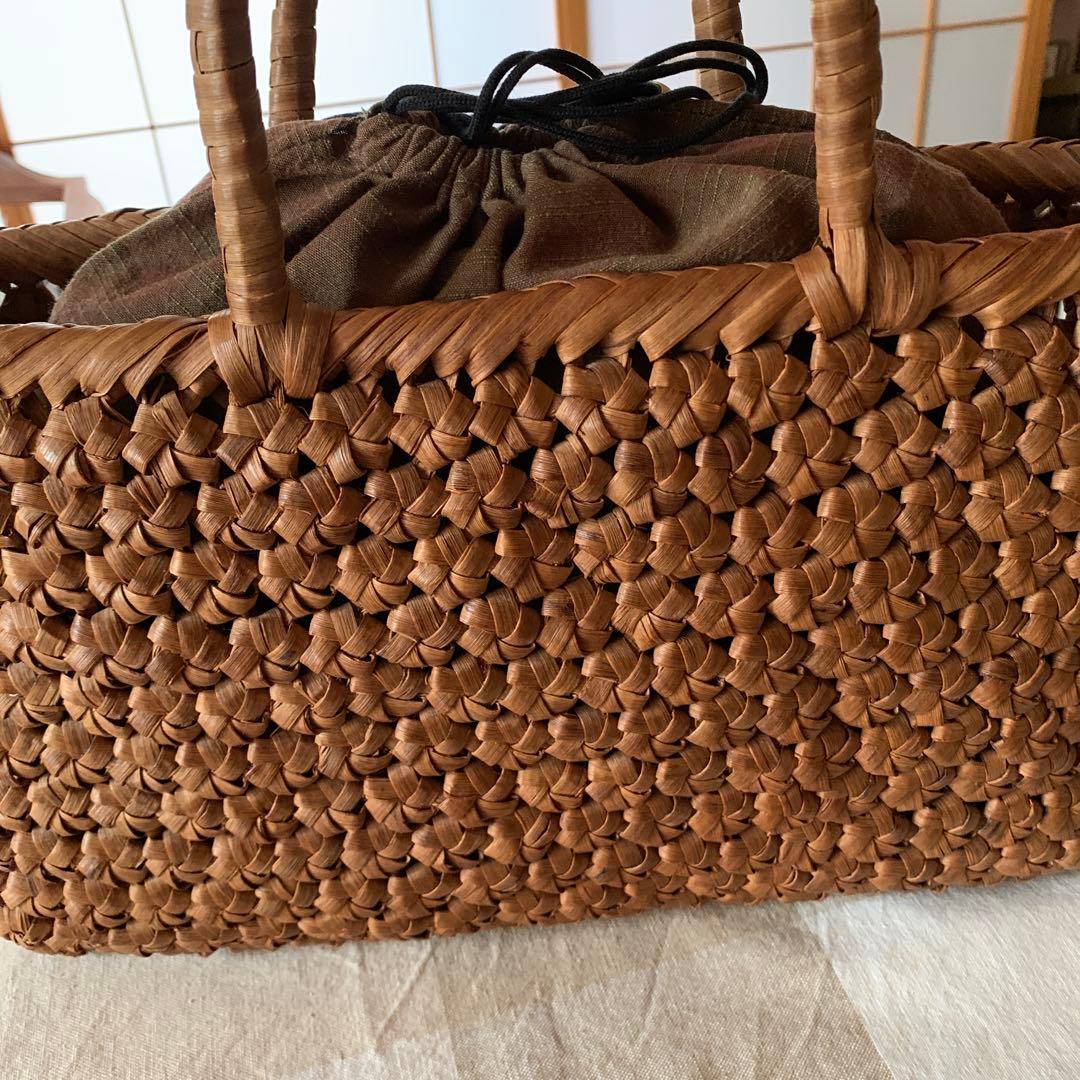 六角花結び編み 山葡萄 やまぶどう　かごバッグ