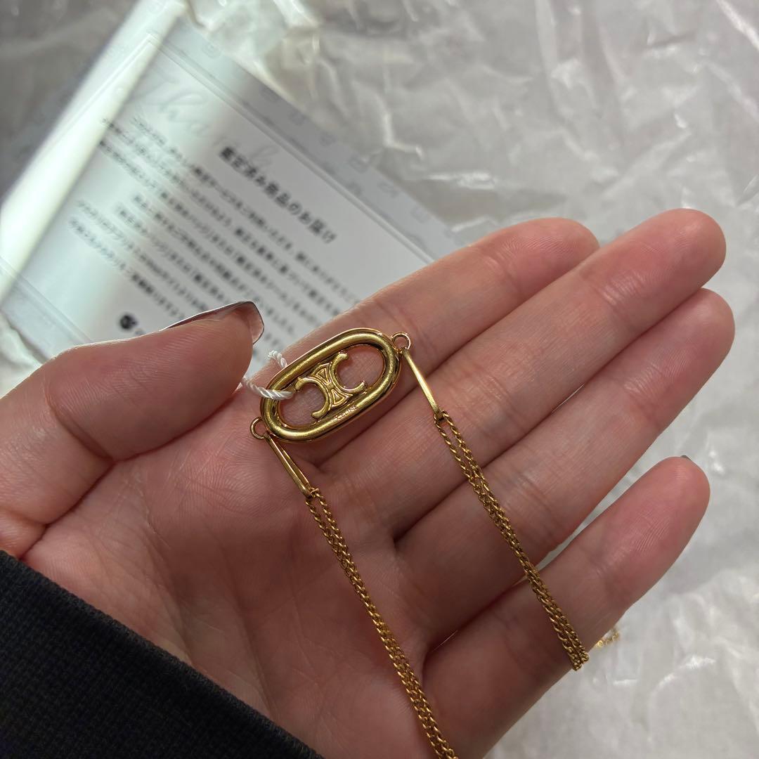 正規品 CELINE トリオンフ ネックレス ゴールド　ロゴ　2連チェーン
