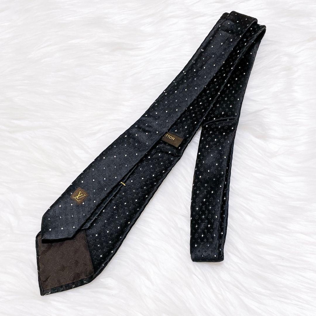 LOUIS VUITTON ブラック　ドット ネクタイ シルク　LVロゴ
