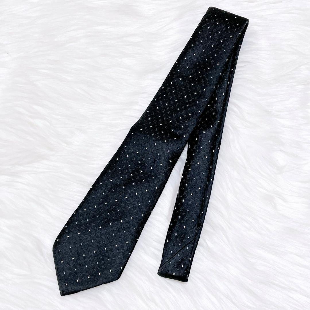 LOUIS VUITTON ブラック　ドット ネクタイ シルク　LVロゴ