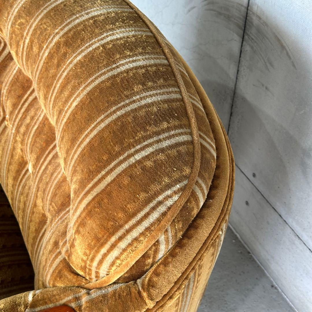 ★70s★昭和レトロ 応接ソファ｜純喫茶風 ストライプ ベロア 木肘アームチェア