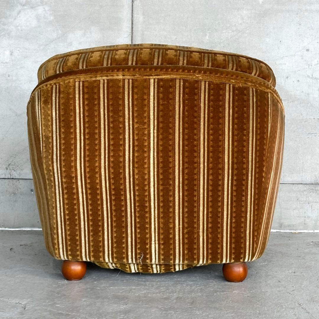 ★70s★昭和レトロ 応接ソファ｜純喫茶風 ストライプ ベロア 木肘アームチェア