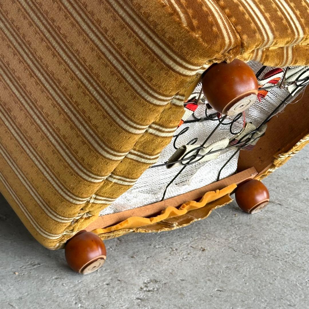 ★70s★昭和レトロ 応接ソファ｜純喫茶風 ストライプ ベロア 木肘アームチェア