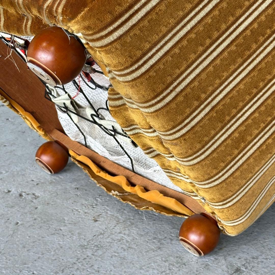 ★70s★昭和レトロ 応接ソファ｜純喫茶風 ストライプ ベロア 木肘アームチェア