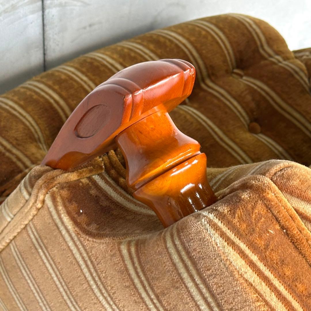 ★70s★昭和レトロ 応接ソファ｜純喫茶風 ストライプ ベロア 木肘アームチェア