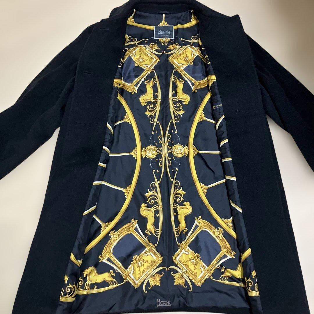 極美品　HERNO ヘルノ　カシミヤ 総柄 シルク ロングコート 42