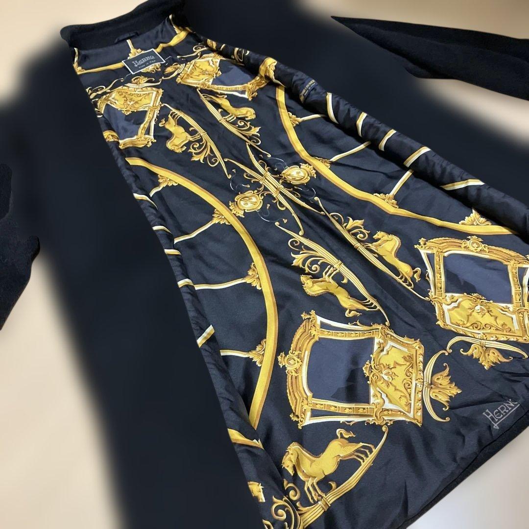 極美品　HERNO ヘルノ　カシミヤ 総柄 シルク ロングコート 42