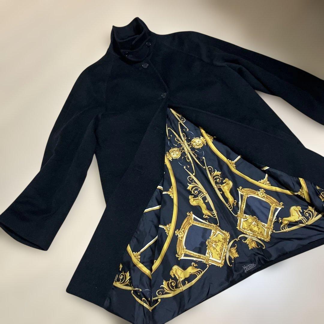 極美品　HERNO ヘルノ　カシミヤ 総柄 シルク ロングコート 42