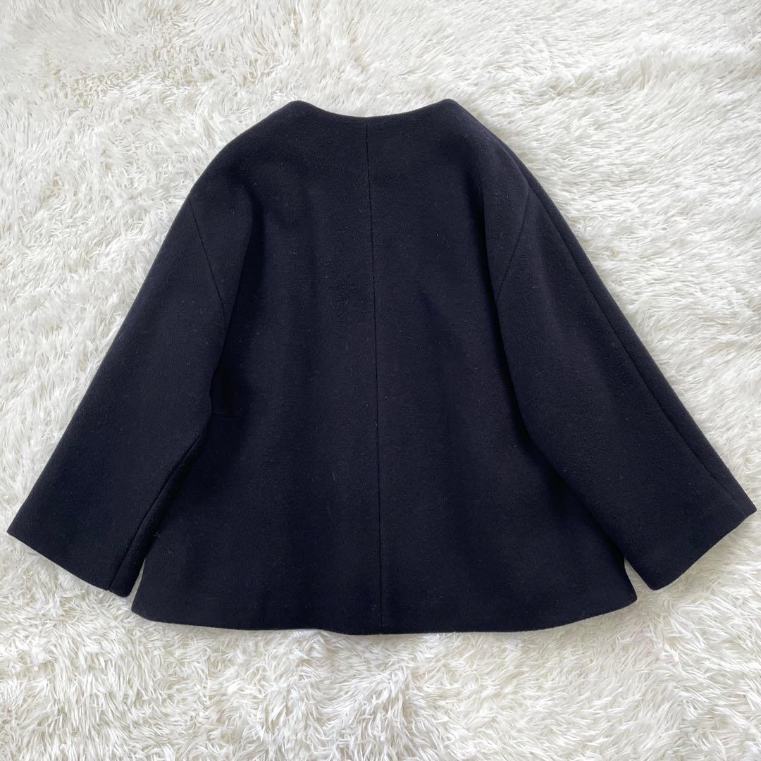 IENA ノーカラービーバーショートコート ネイビー 38