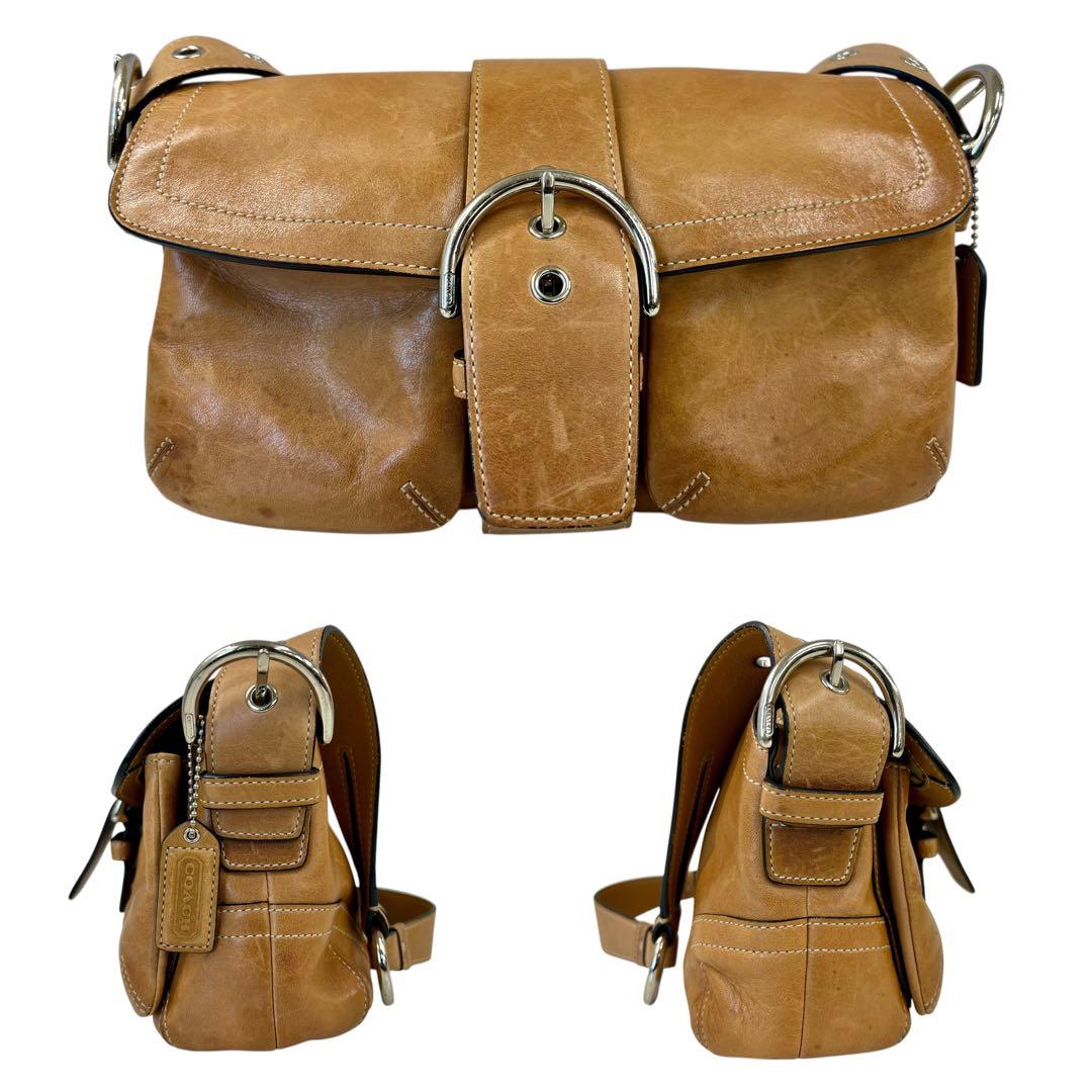 【希少】コーチ ソーホー フラップ ショルダーバッグ レザー キャメル 3653