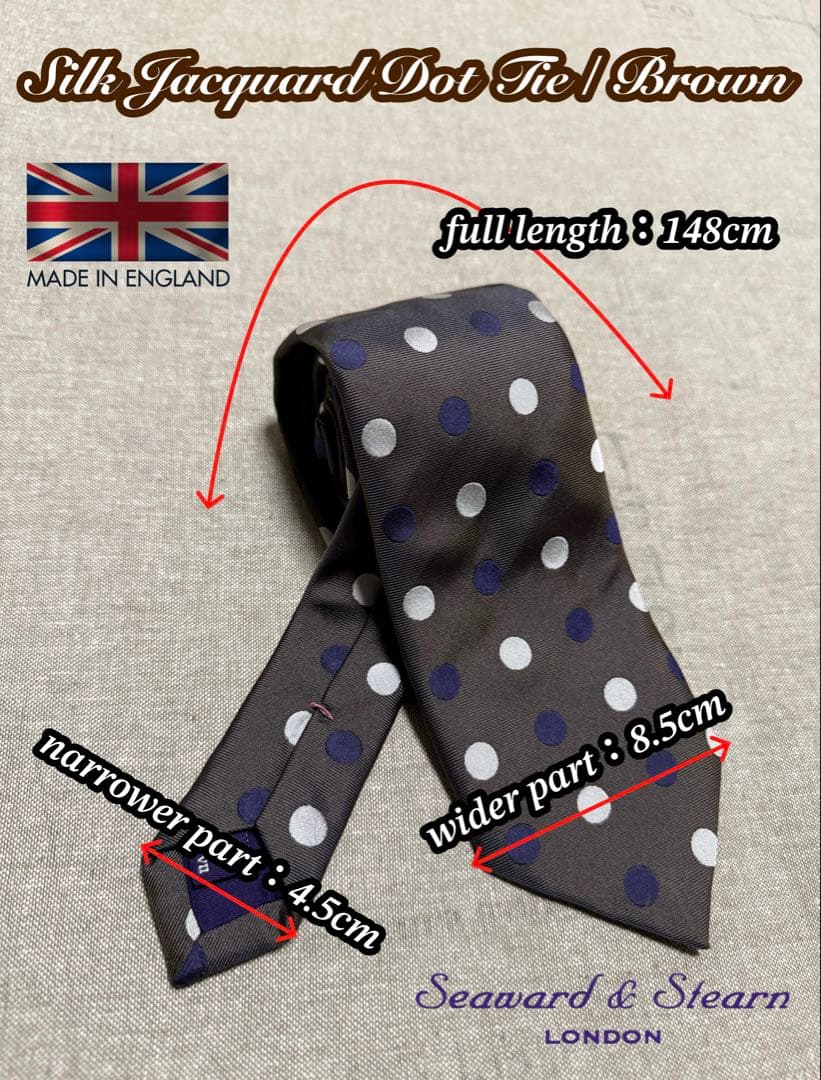 【美品】Seaward & Stearn／シルクドットタイ／ブラウン／英国製