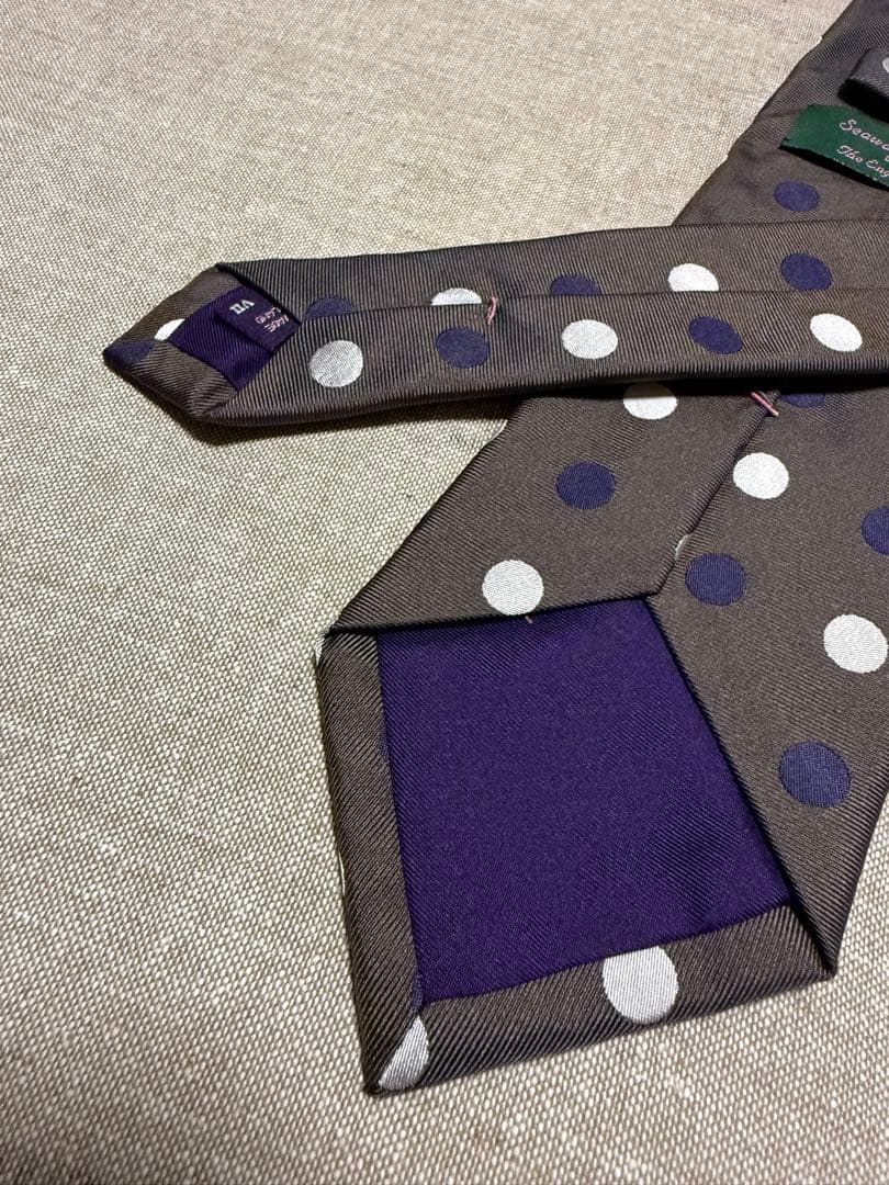 【美品】Seaward & Stearn／シルクドットタイ／ブラウン／英国製