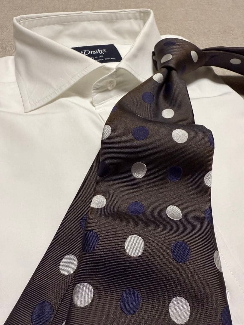 【美品】Seaward & Stearn／シルクドットタイ／ブラウン／英国製