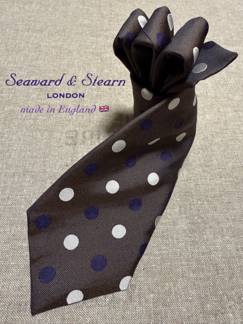 【美品】Seaward & Stearn／シルクドットタイ／ブラウン／英国製