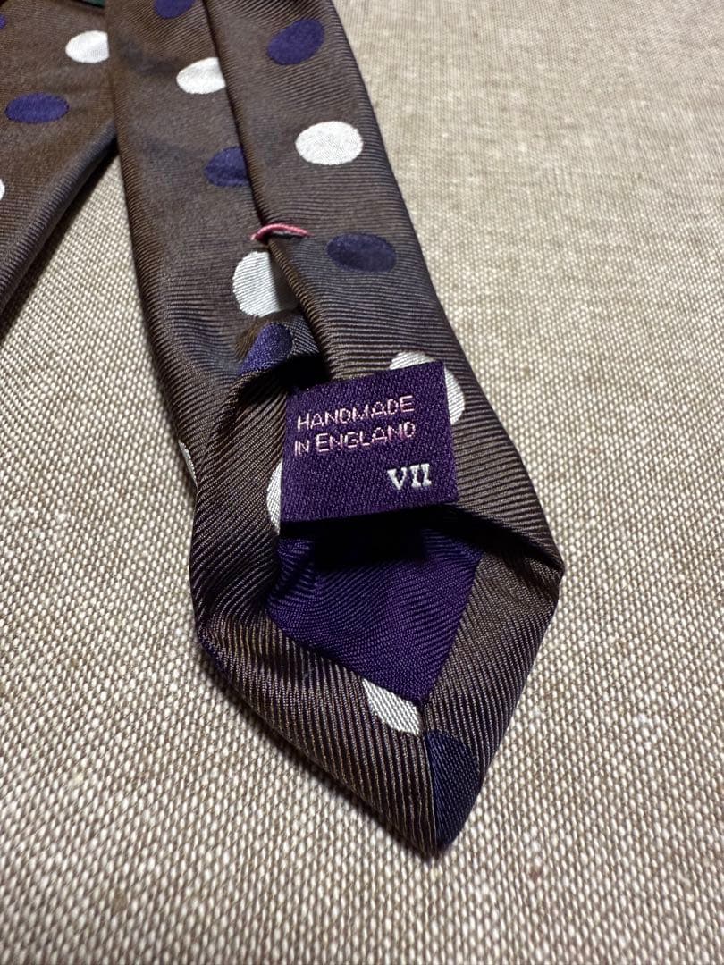 【美品】Seaward & Stearn／シルクドットタイ／ブラウン／英国製