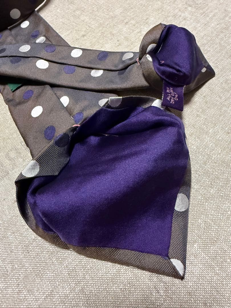 【美品】Seaward & Stearn／シルクドットタイ／ブラウン／英国製