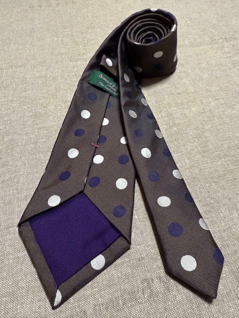 【美品】Seaward & Stearn／シルクドットタイ／ブラウン／英国製