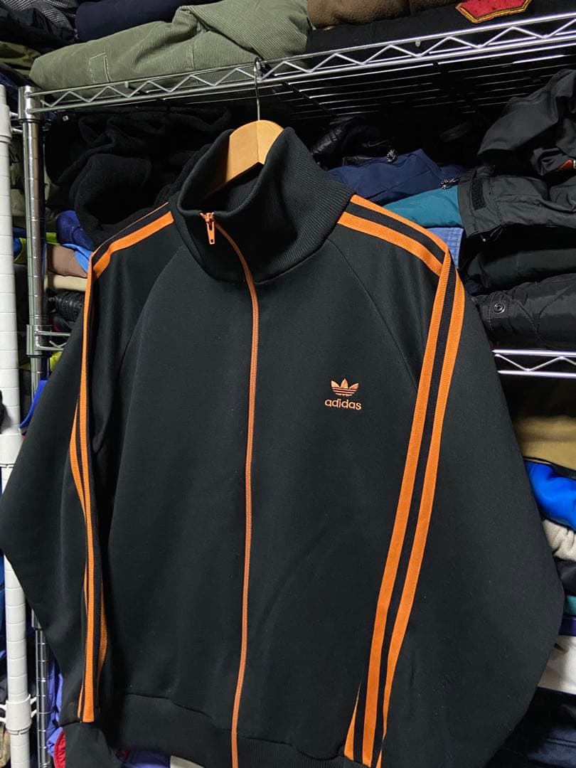 80s adidas トラックジャケット ジャージ ブラック/オレンジ