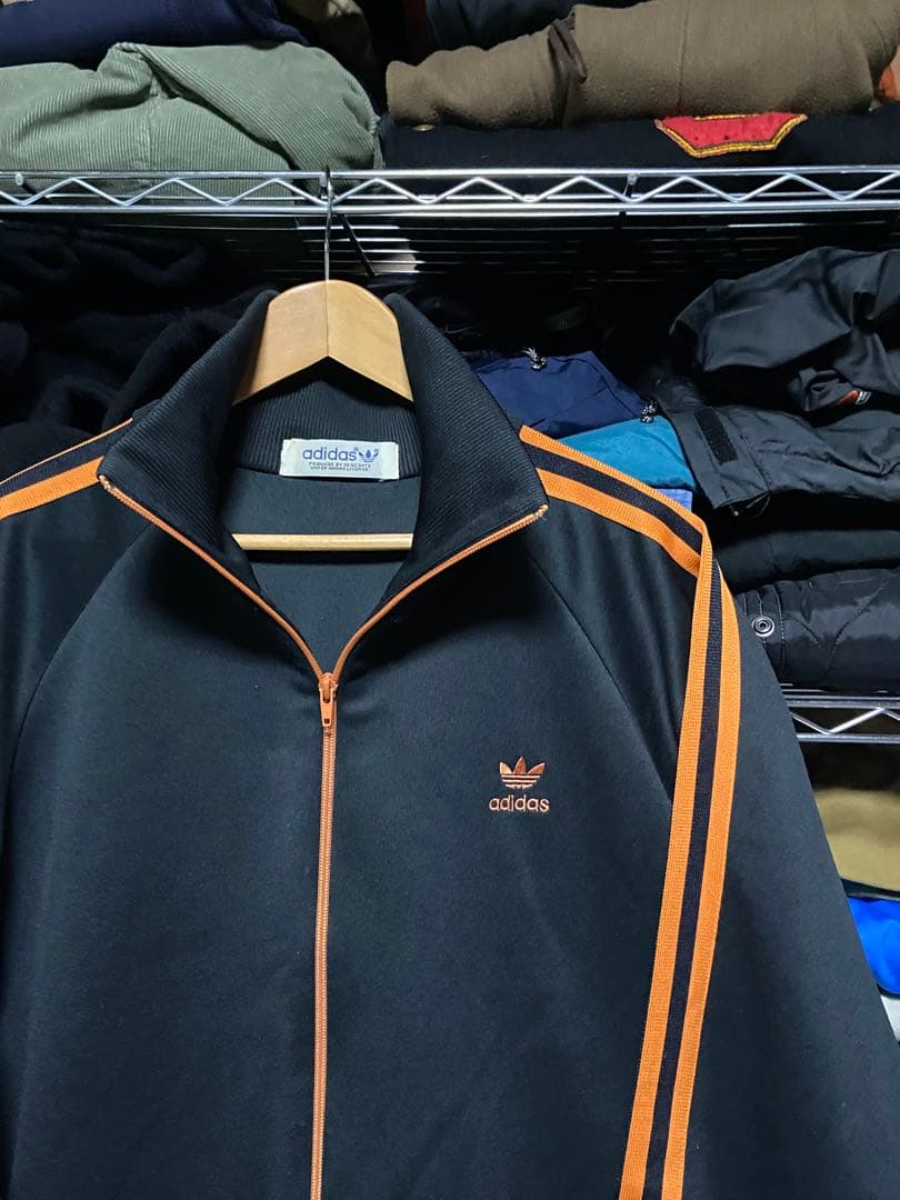 80s adidas トラックジャケット ジャージ ブラック/オレンジ