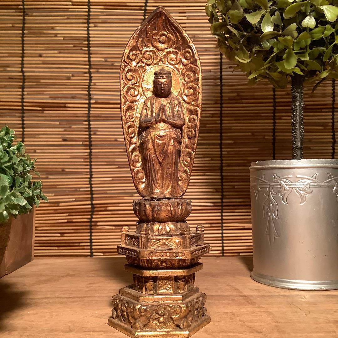 コダック様売約keep「合掌・勢至菩薩＋救世地蔵菩薩」ニ仏・漆金箔・木彫