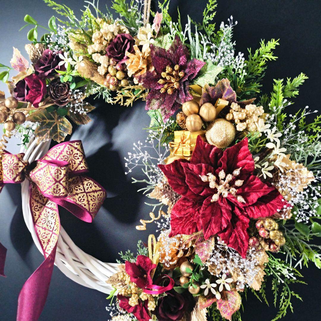 商品名【輝羅】みーこ❤ポインセチアのクリスマス フラワーリース✳玄関リース