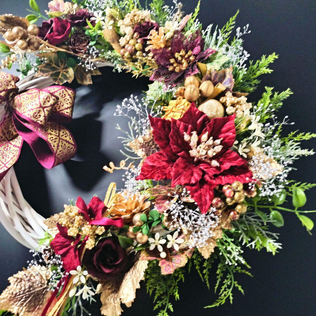 商品名【輝羅】みーこ❤ポインセチアのクリスマス フラワーリース✳玄関リース