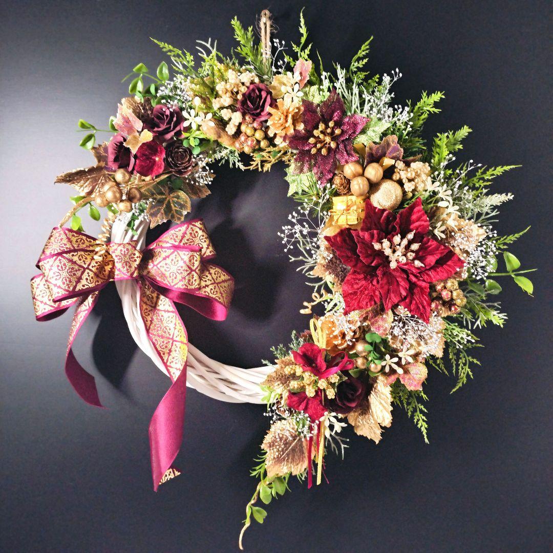 商品名【輝羅】みーこ❤ポインセチアのクリスマス フラワーリース✳玄関リース