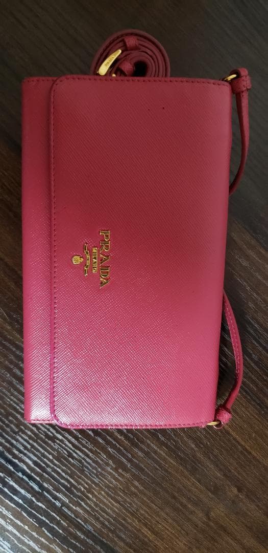 PRADA ショルダーウォレット レザー ピンク レディース 財布中古】