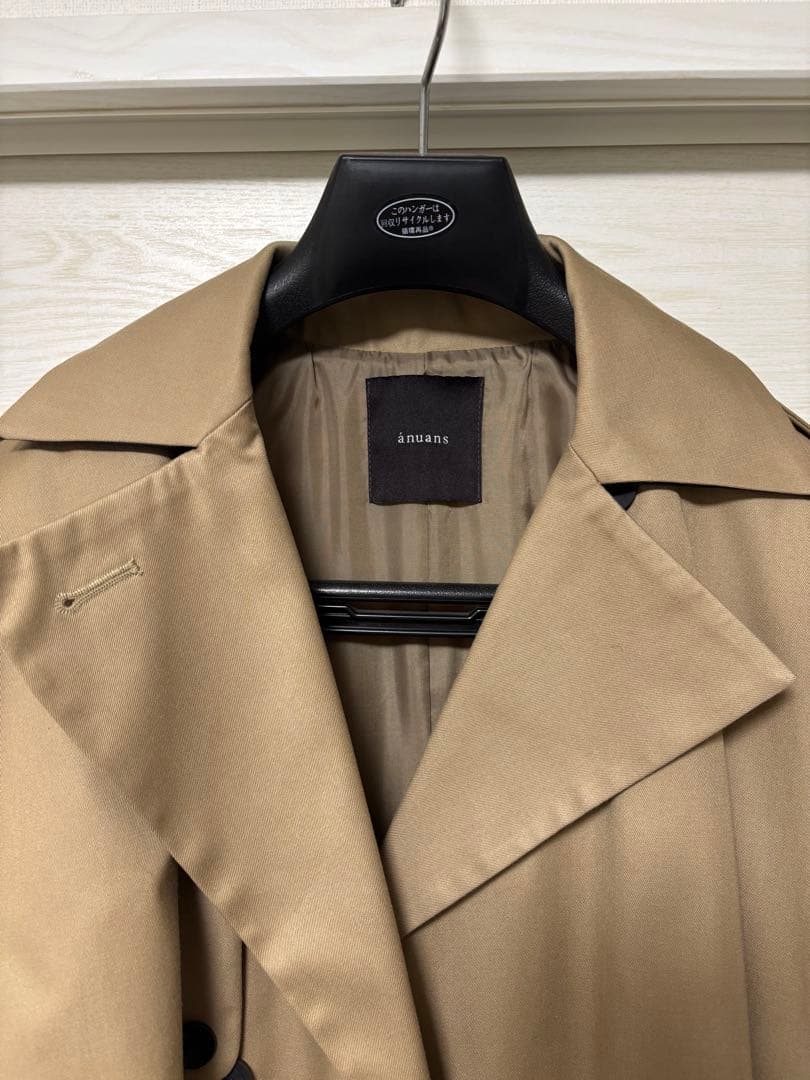 セール★美品★anuansヴィーガンレザートリム2WAYトレンチコート