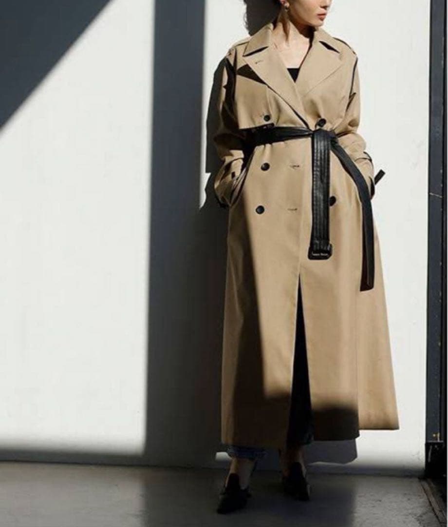 セール★美品★anuansヴィーガンレザートリム2WAYトレンチコート