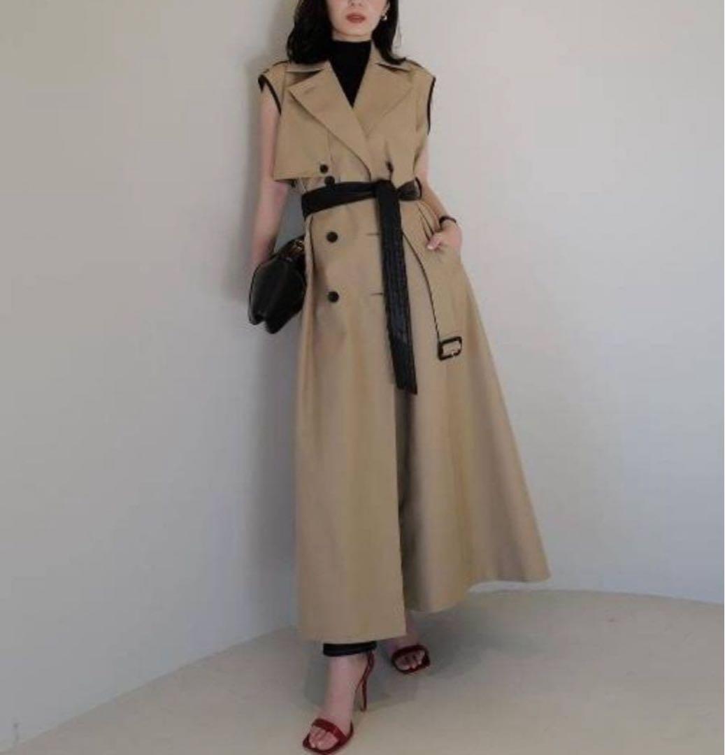 セール★美品★anuansヴィーガンレザートリム2WAYトレンチコート