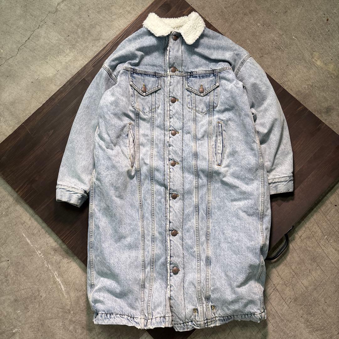 7AS8 R13 イタリア製　デニムジャケット　ロング　裏ボア　Gジャン　古着