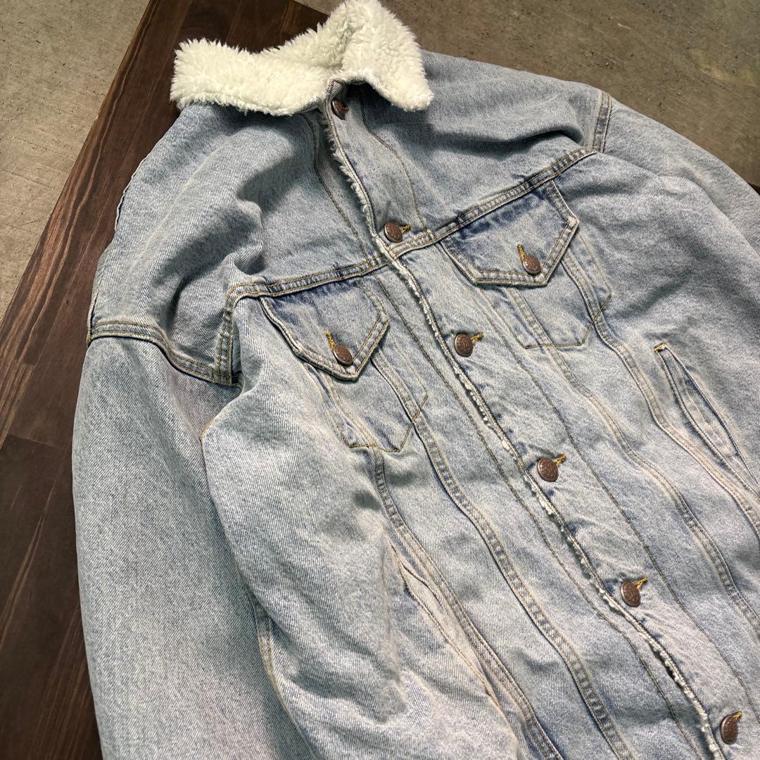 7AS8 R13 イタリア製　デニムジャケット　ロング　裏ボア　Gジャン　古着