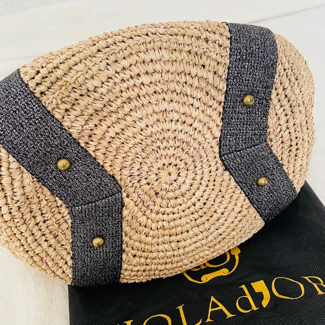 ヴィオラドーロ ラフィアかごバッグ　ラメ糸テープハンドル　牛革タッセル　保存袋