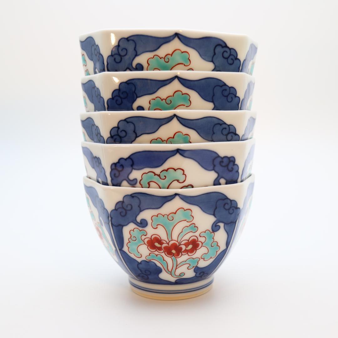 今右衛門窯　錦唐花 八角小鉢 5客セット　人間国宝 今泉今右衛門　色鍋島 有田焼