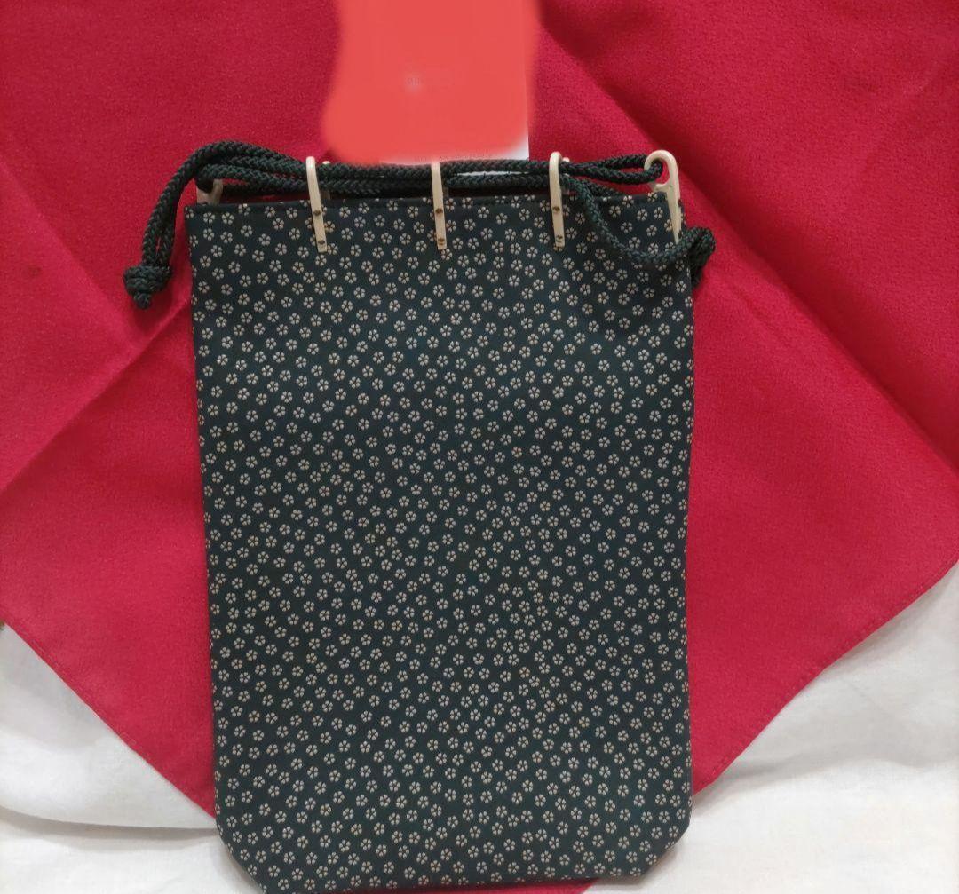 印傳屋印伝　合切袋　鹿革　正絹　白小花