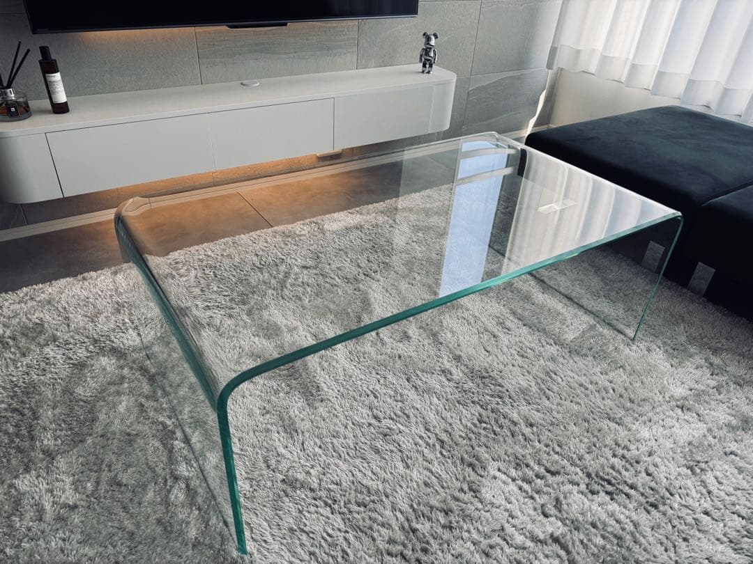 【美品】大塚家具 ガラスローテーブル 一枚ガラス スタイリッシュ 強化ガラス