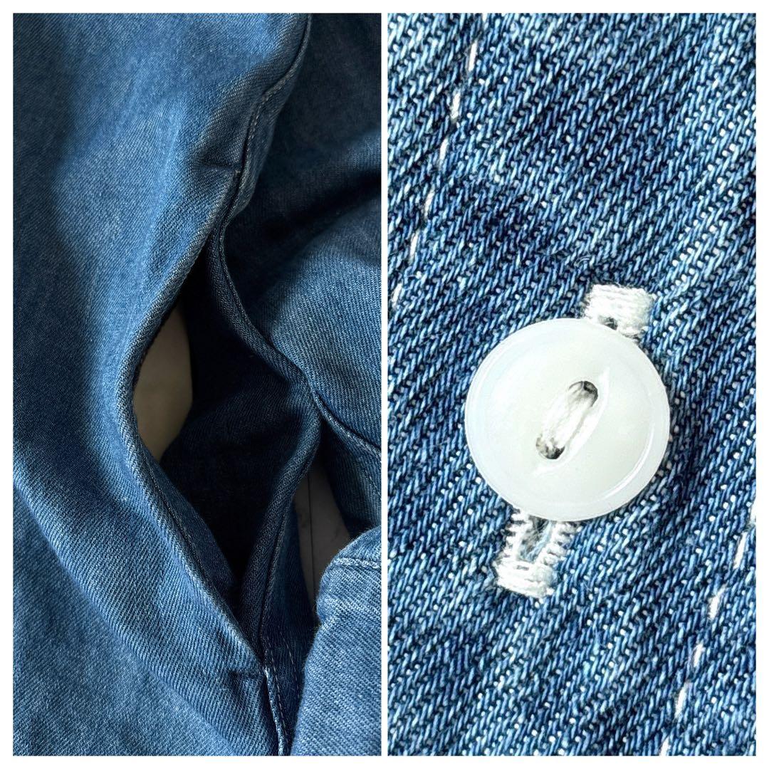 美品 ヴェリテクール 日本製 大き目 コットン リネン デニムシャツ ワンピース