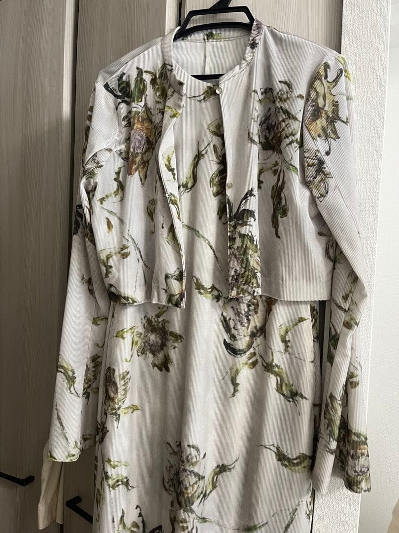 AMERI ドライフラワーベロアドレス　花柄　ロングドレス　長袖