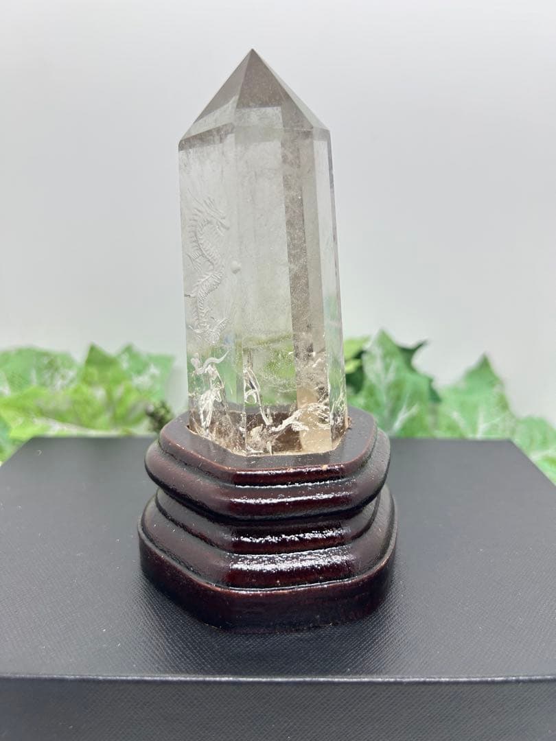 天然石スモーキークォーツ　龍彫りタワー置物　No.2260