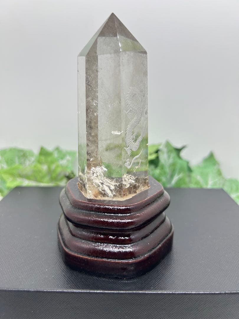 天然石スモーキークォーツ　龍彫りタワー置物　No.2260